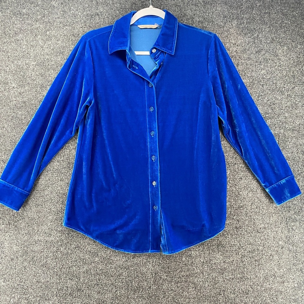 Soft Surroundings Petite Top Womens PXS Blue Velvet Button Up Casual Boho Hippie